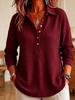 Damen S Waffelstrick Langarm Pullover T-Shirt Locker Lässiges Oberteil