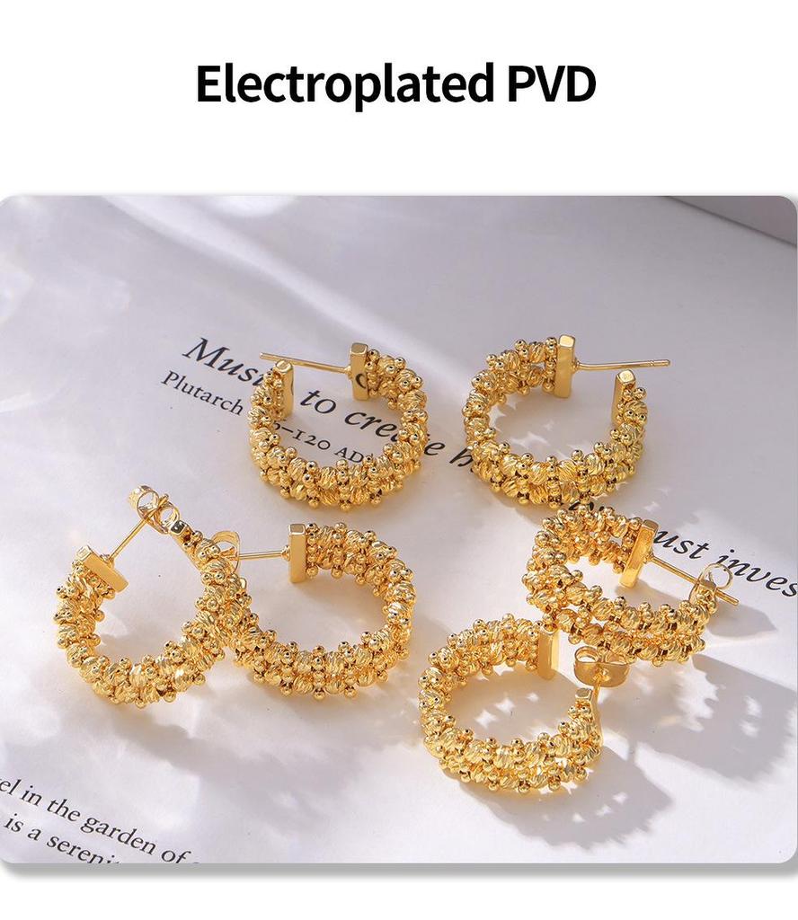 Trendy Geometric C-Shaped Gold Bead Earrings for Women – Fashionable Copper Design