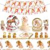 Galloping Horse Theme Birthday Decorations: Cartoon Balloons & Cake Toppers