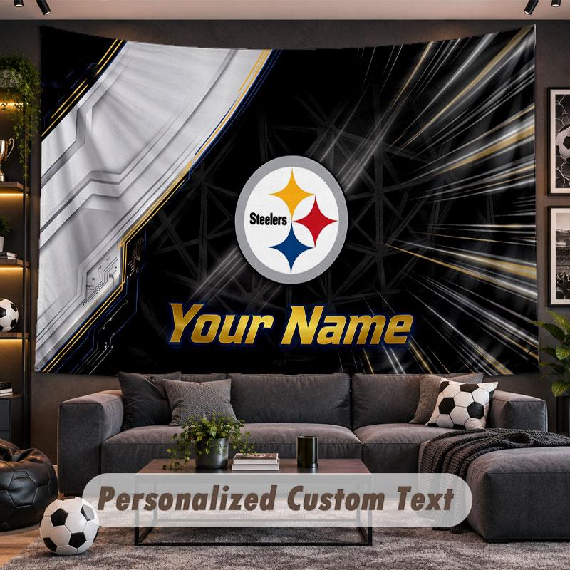Wall Hanging Tapestry Custom NamePittsburgh Steelers Pattern Personalized Printed Fabric Wall Decor
