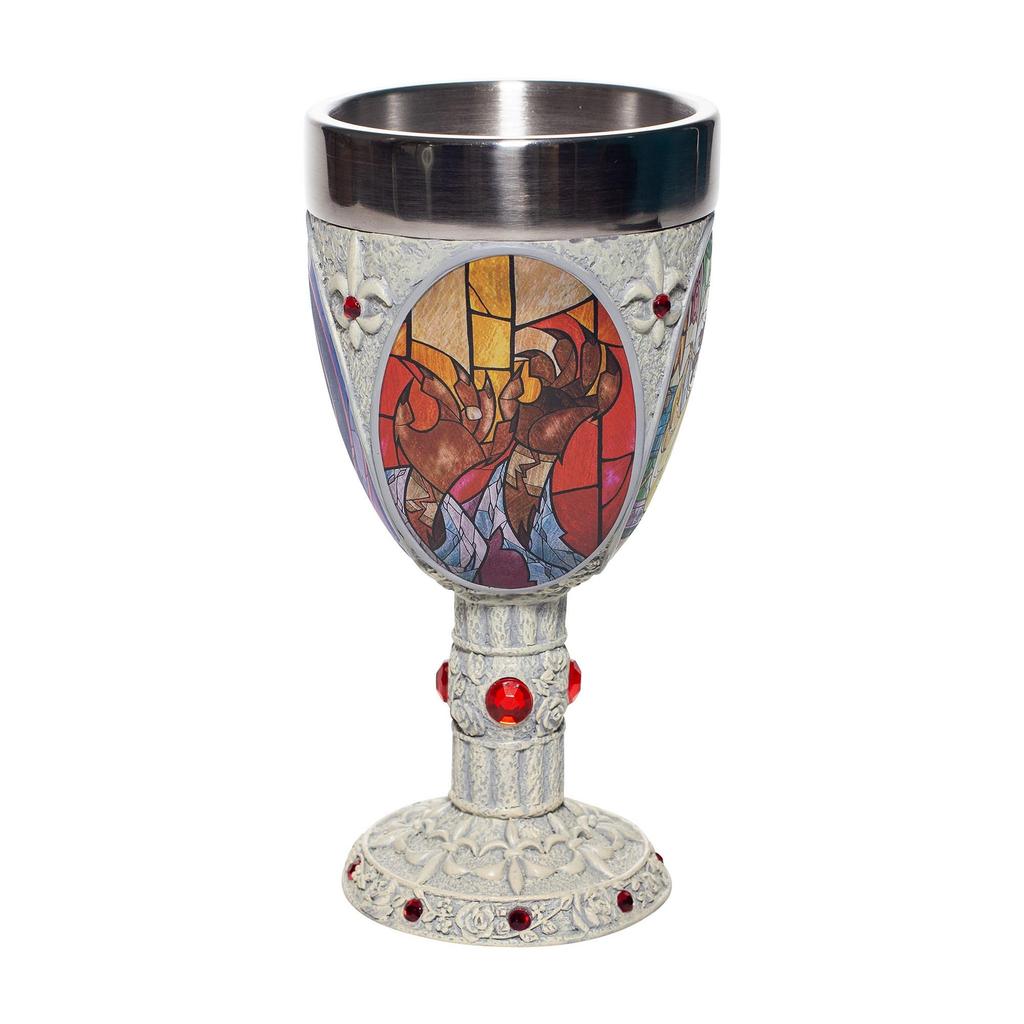 Enesco Disney Showcase Beauty and The Beast Stained Glass Scenes Goblet Cup Decorative Multicolor Chalice, 7.09 Inch,