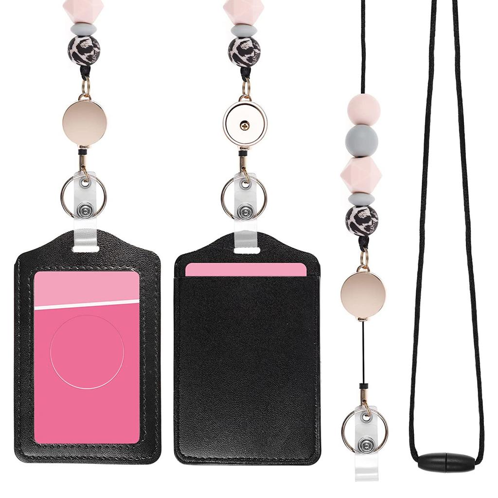 Silicone Retractable Bded Lanyard with Transparent ID Holder Multi Purpose Badge Holder for Students Worker