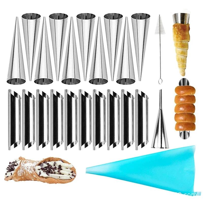 

23Pcs Croissant Molds Stainless Steel Round Tube Cone Tube Breads Mould Dessert Baking Tools Household Kitchen Bakery Gadgets