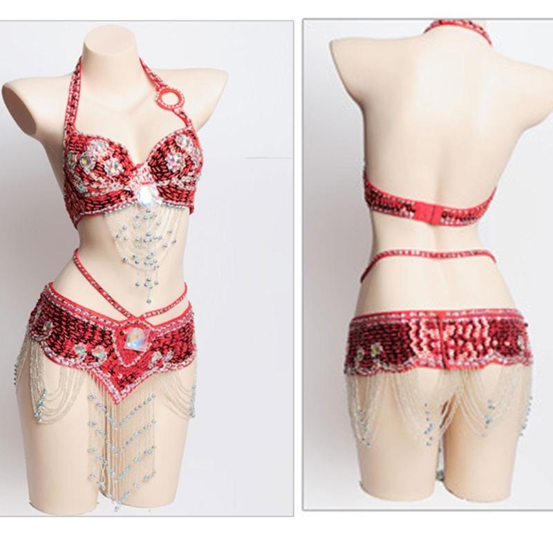 2Pieces Tribal Belly Dance Bra and Belt Belly Dancing Outfit Belly Dancer Costumes for Women