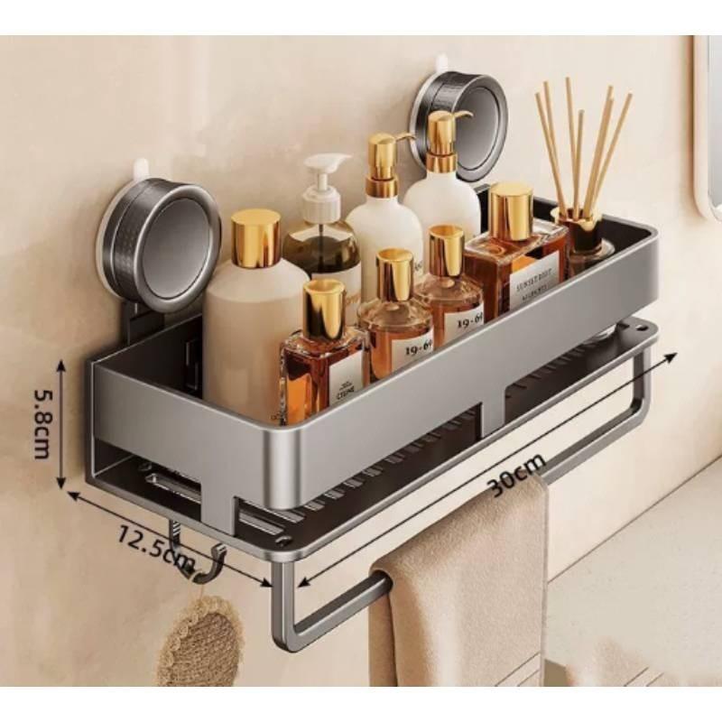 Modern Minimalist Abs Sucker Wall Shelf With Hooks For Bathroom And Toilet Storage