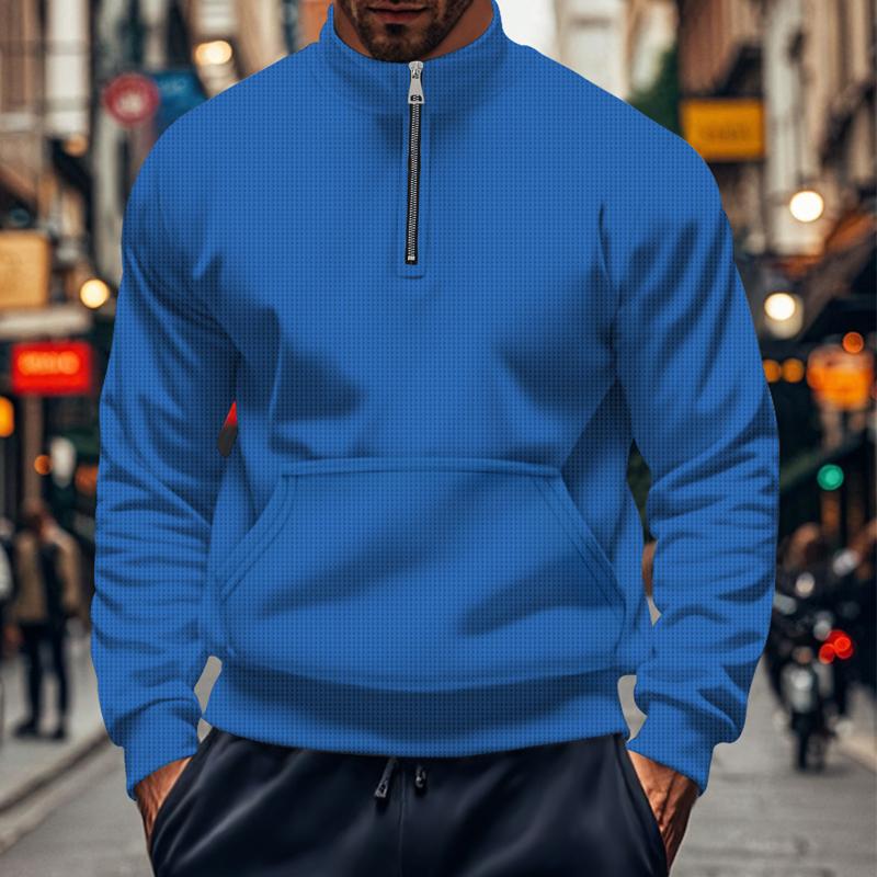 

Повседневные вафельные толстовки для мужчин, модные однотонные водолазки на молнии, пуловеры, топы для мужчин, осенняя винтажная толстовка с длинным рукавом 3XL синий