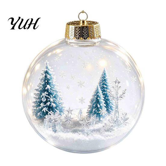 Winter Festival Decor Glowing Christmas Story Ornament, Mini Holiday Scene In Ball Hanging Decoration, Lighted Baubles Light Up Acrylic Clear Pendant
