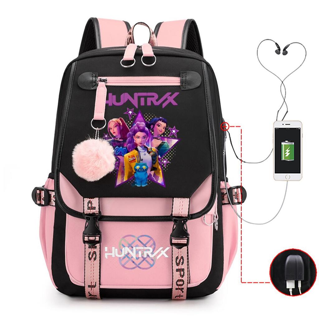 Animation Cartoon Printing Contrasting Color Neutral Usb Backpack Large Capacity Korean Version Of Student Schoolbag