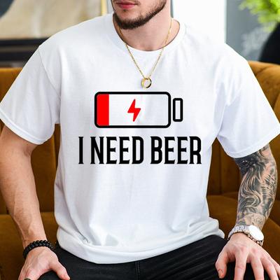 I Need Beer Print T-shirts For Men Summer Short Sleeve Casual T-shirts Funny Men Graphic Round Neck Tops
