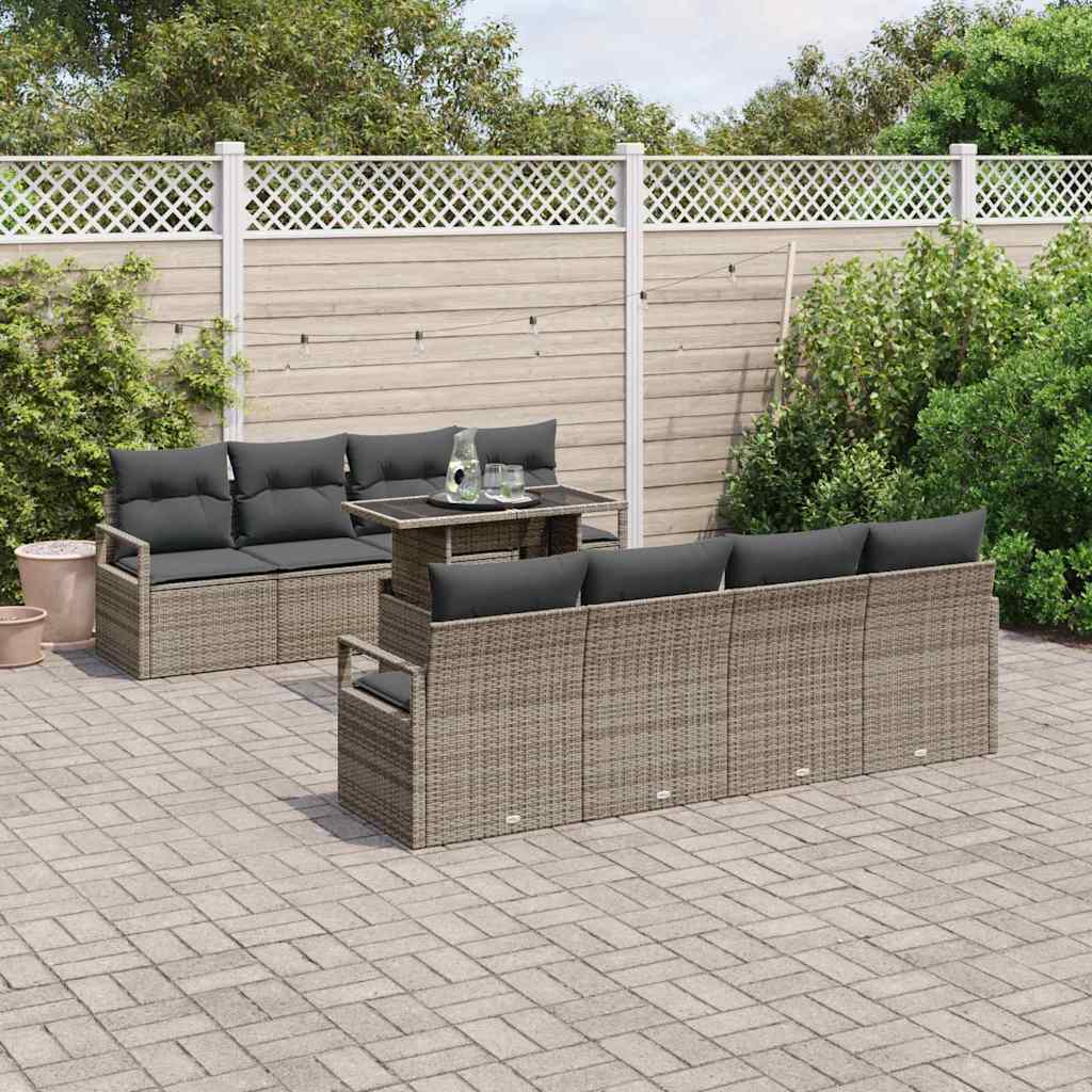 Garden Sofa Set with Cushions 7 pcs Grey Poly Rattan