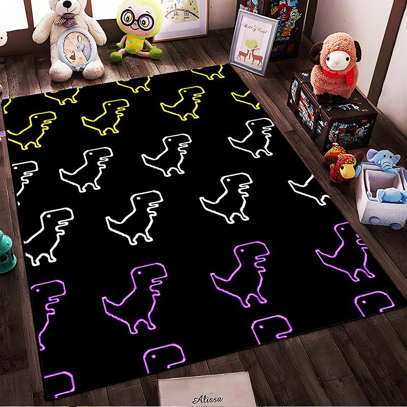 Neon Dinosaur Pattern Carpet with Modern Black Background Design Suitable for use as an anti-slip for living room bedroom sofas