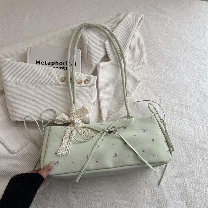 

New Spring Summer Niche Print Bag for Women Commuter Versatile Shoulder Underarm Handbag Fashion Baguette Bag зелений