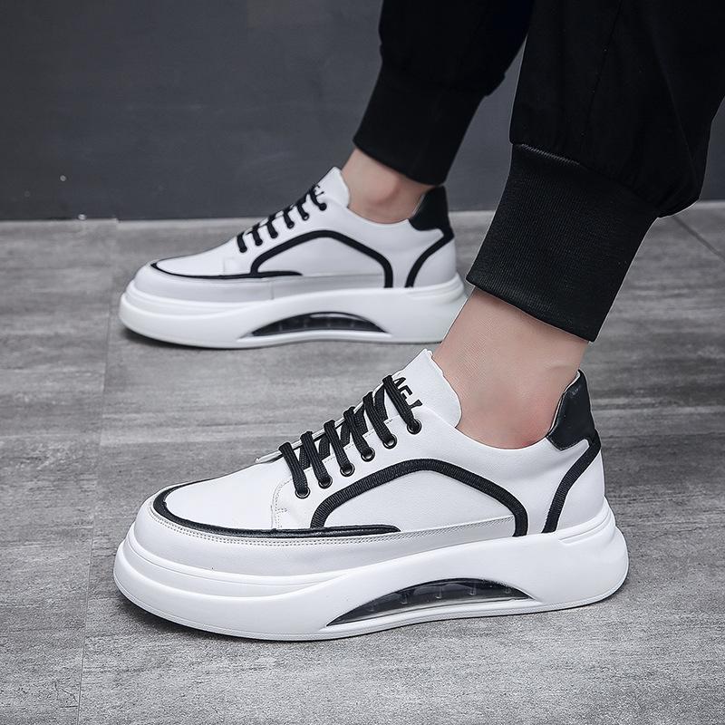 Four seasons white shoes men's trend color matching air cushion soft baseplate shoes low top personality versatile sports and leisure shoes