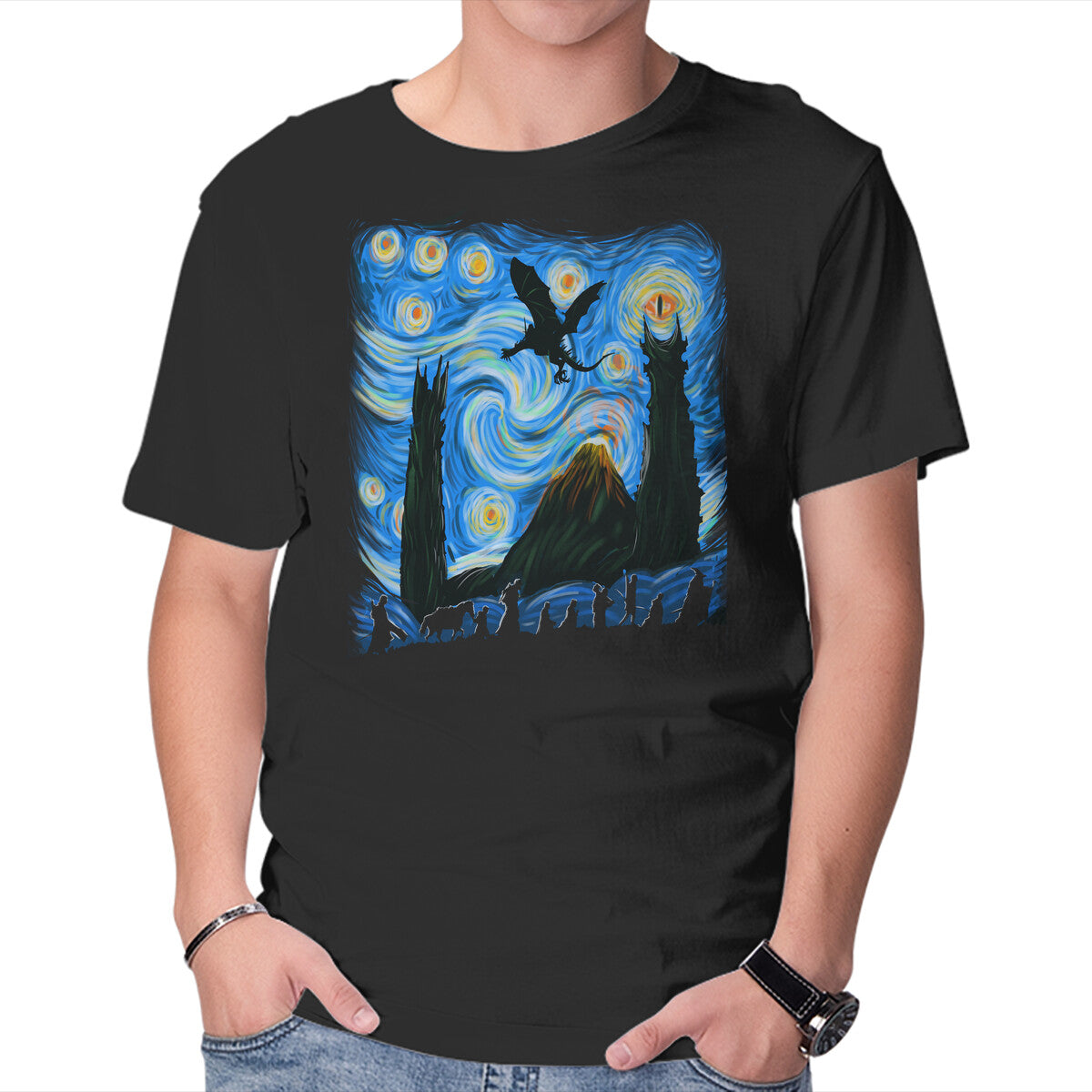 Unisex Crew Neck T-Shirt Fellowship In Starry Night Graphic Short Sleeve Casual Tee L