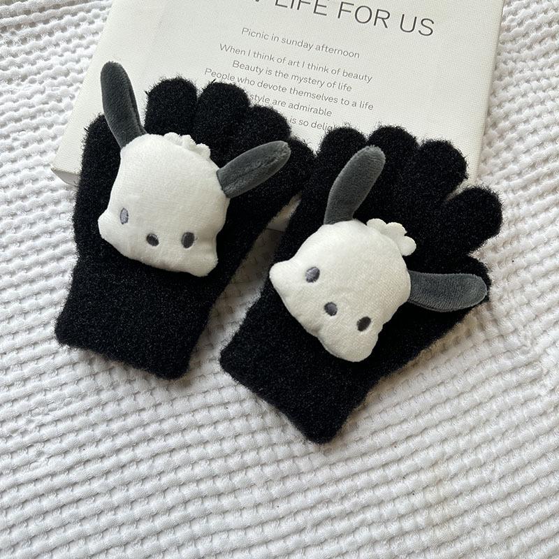 Korean Autumn and Winter Children's Gloves Sanrio Cartoon Warm and Cold Proof Thickened Baby Gloves Knitted Five Finger Gloves