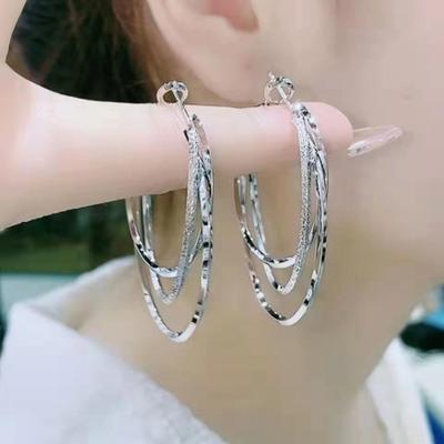 1 Pair Women Earrings Multi-layer Exaggerated Shiny High Polished Temperament Ear Decoration Jewelry Round