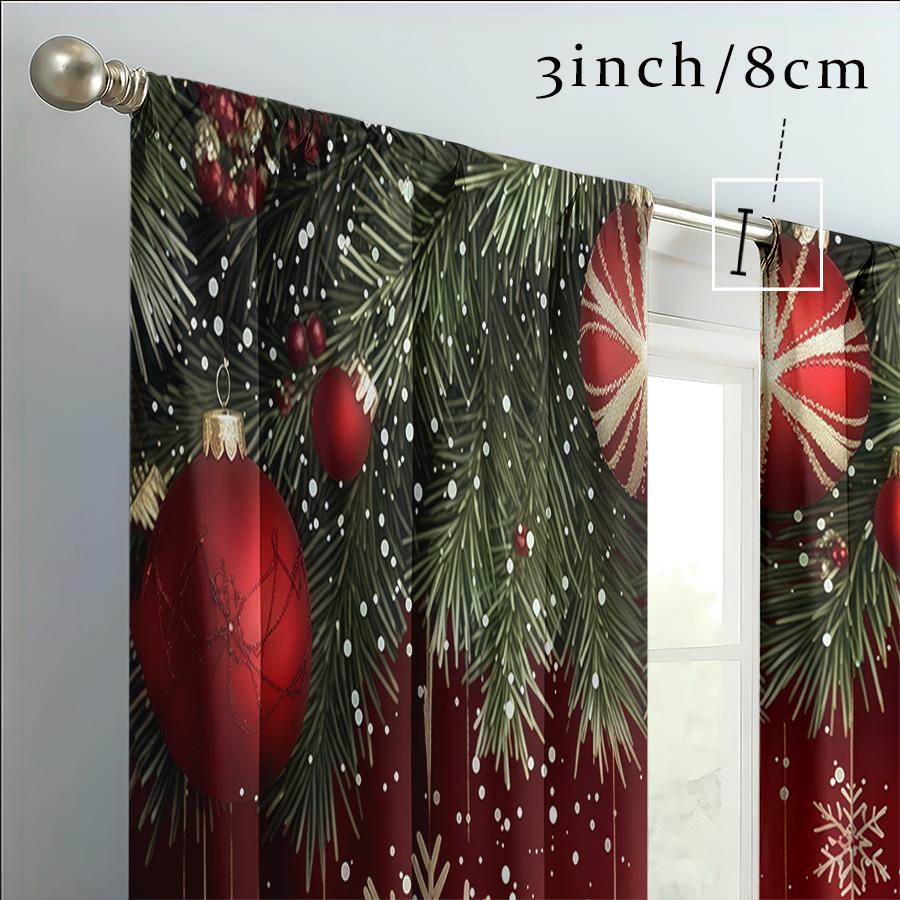 2 Stück Tannenzweig Rote Kugel Vorhänge, Weihnachtliche Feiertagsdruck, Winterliche Festliche Fenster Vorhänge für Wohnzimmer Schlafzimmer Dekoration