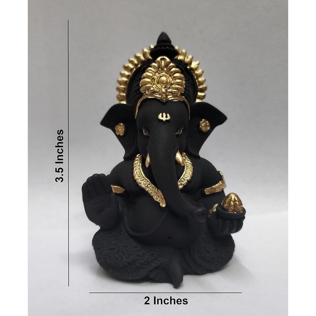 Terracotta Black Ganesh Idol for Car Dashboard Small Ganesha Murti Ganpati Idol for Home Decor Puja Lord Ganesh Statue