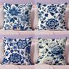 Blue And White Porcelain Cushion Cover Natural Linen Organic Fabric Double-Sided Printing Sofa Home Decor Gift Pillow Cover