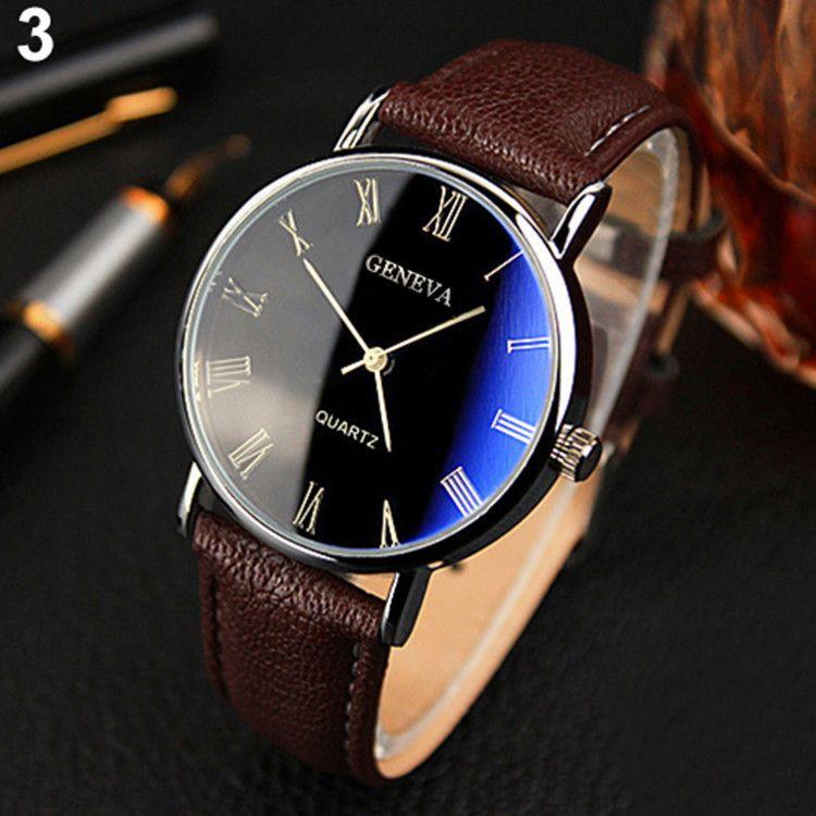 Quartz Watches Business Sports Men s Blue Light Watch Luxury Round Dial Watch With Artificial Leather Strap Blue brown belt чёрный/красный