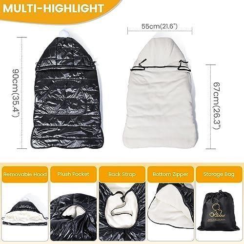 Orzbow Couverture De Porte Bebe Hiver,Imperméable Protège Pluie Porte Bébé Avec Capuche À Cordon De Serrage, Doublure Chaude En Pola