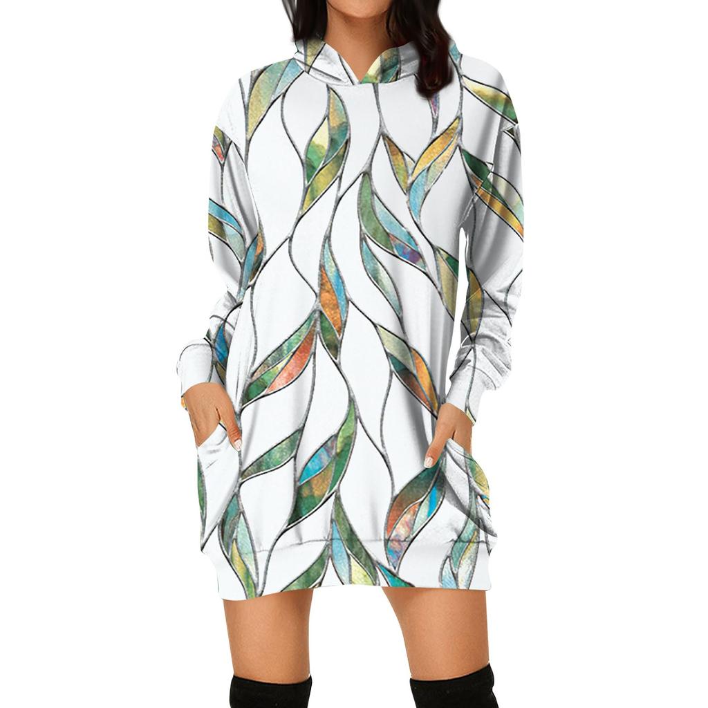 Women's Autumn And Winter Hooded Sweatshirt Dress Halloween Print Dress