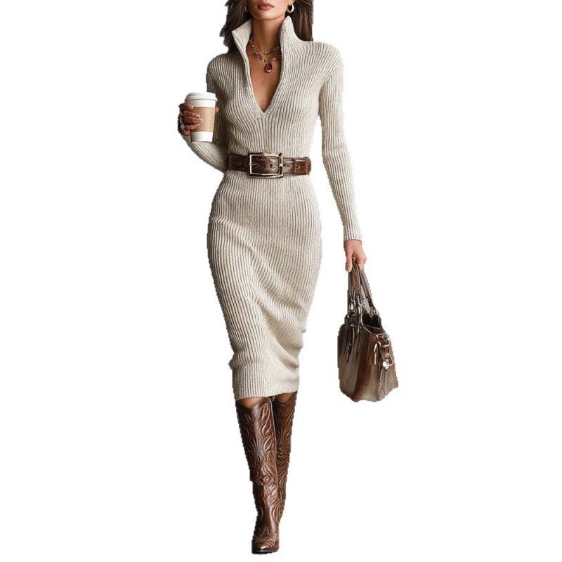 2025 European & American High-End Early Autumn Long-Sleeve Waist-Cinching Socialite Dress for Women