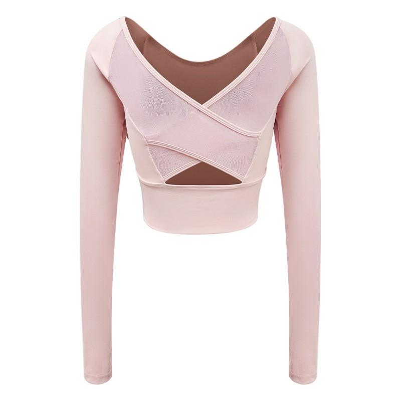 Womens Long Sleeve Yoga Top With Built-in Bra Support Cross Back Fitness Workout Shirt Winter