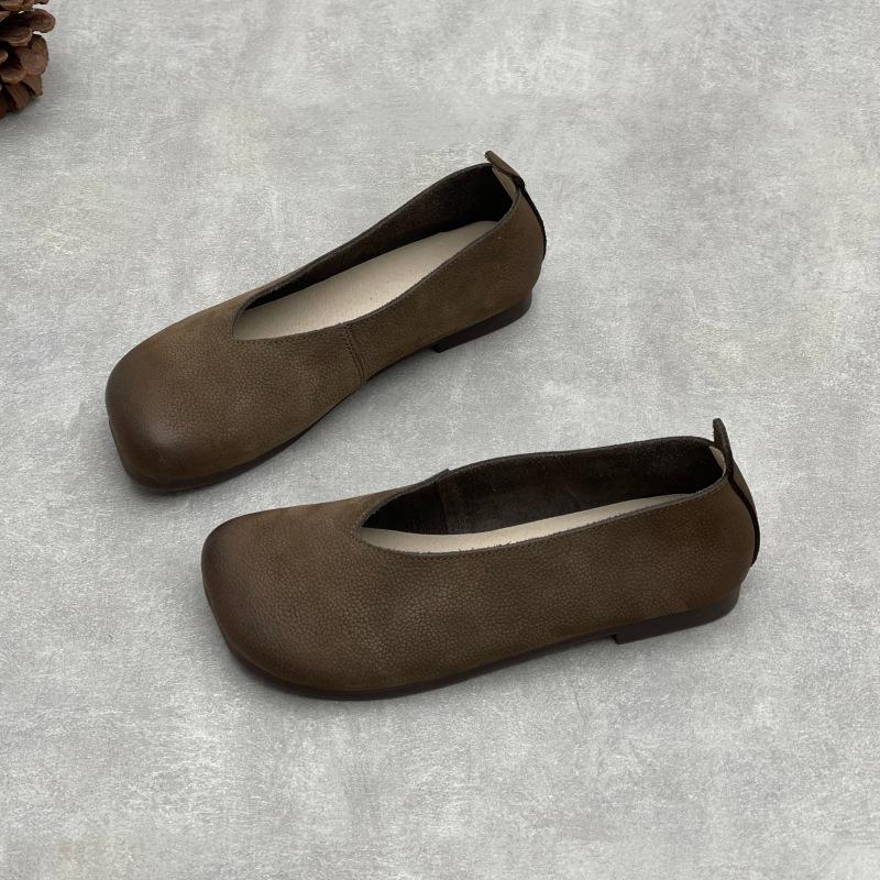Johnature Echte Leder Flache Slip-on Schuhe Lässige Quadratische Zehenpartie Bequeme Weiche Sohle Damen Flats