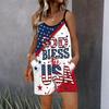 Womens Sleeveless Spaghetti Strap Romper Flower Print Pocket Short Jumpsuit