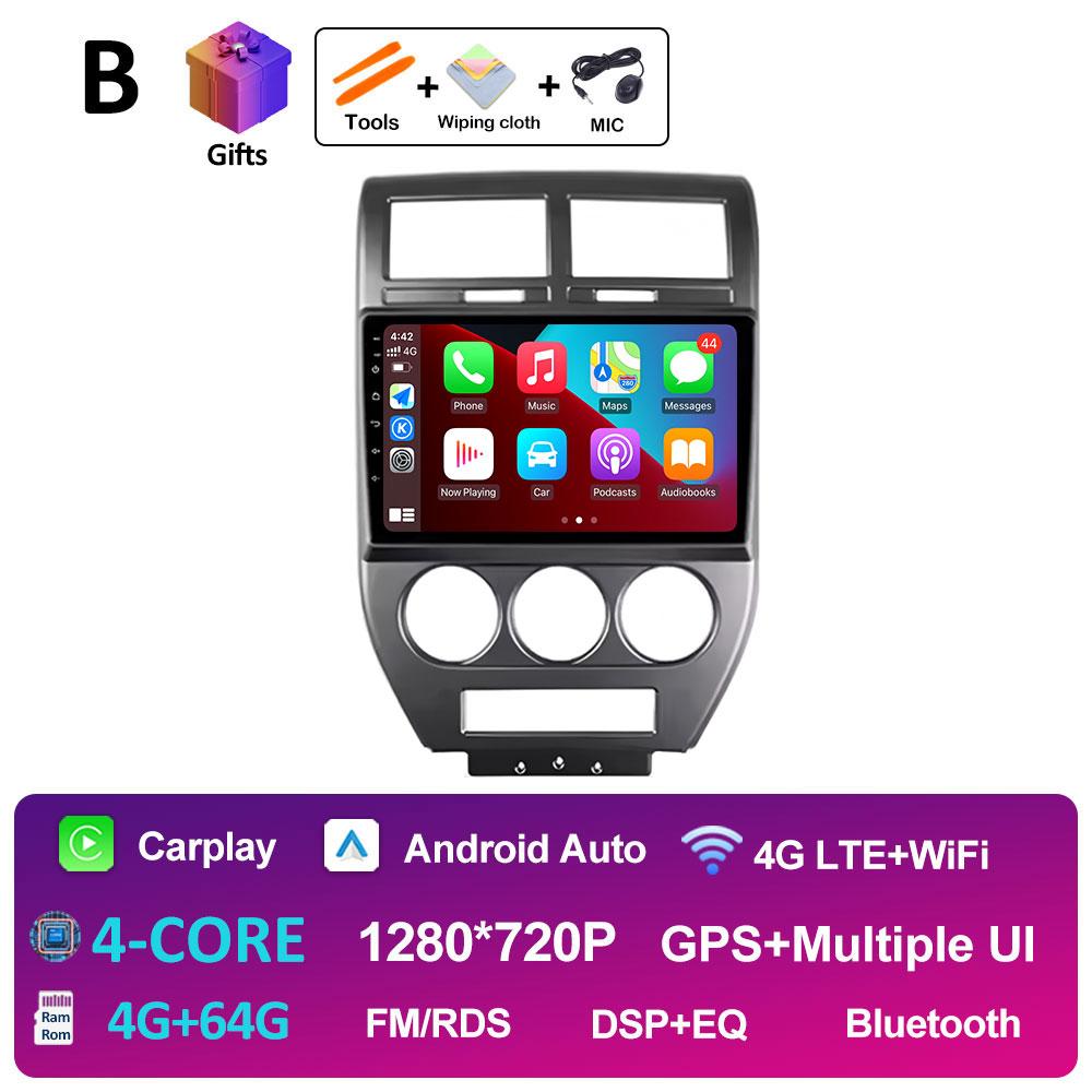 WIFI Android 14 Wireless Carplay For Jeep Compass 1 MK 2006 2007 2008 2009 2010 Car Multimedia Audio Video Player GPS Navigation