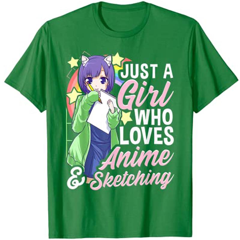 AnimeGirl Just A Girl Who Loves Anime and Sketching Drawing TShirt Kawaii Japanese Cartoon Tee Tops