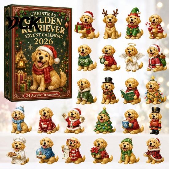 Holiday Countdown Toy Animal Advent Calendar 2026, 2D Christmas Box with Collectable Ornament Acrylic Dog Pendants, Festive Tree Hanging