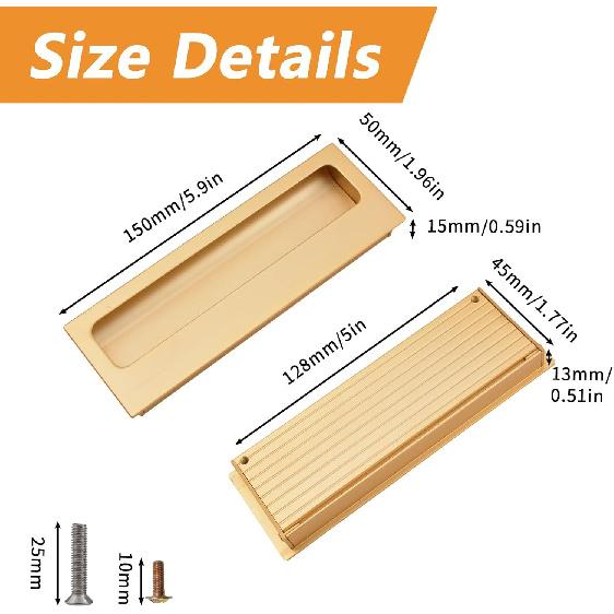 MOROBOR Aluminum Alloy Flush Pull Handles, 2pcs Modern Barn Door Handles with 4pcs Stainless Steel Flat Head Screws, Hidden Cabinet Handles for