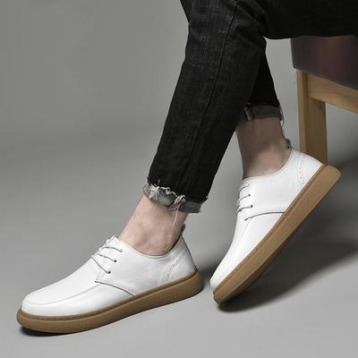 Fashion Spring Flats Casual Shoes High Quality Mens British Style Genuine Leather Lace-up White Oxford Shoes Men Comfort Business Shoes