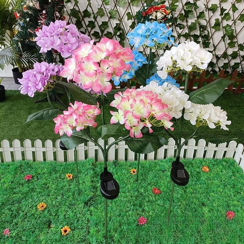 1PC Solar Hydrangea Lights 3 Heads LED Artificial Flower Lamp Waterproof Outdoor Decor for Yard Garden Lawn Fence Pathway