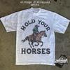 Slow Down! This Fun Western-themed T-shirt, with Its Retro Denim Sports Pattern,