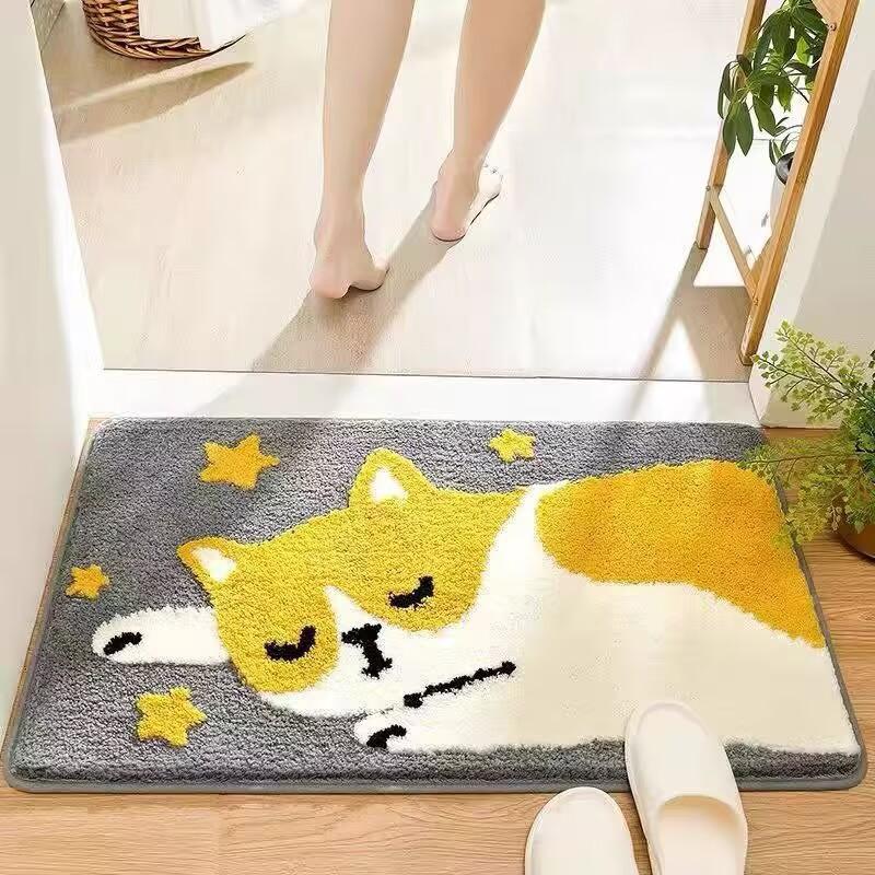 Soft Faux Wool Bath Mat With Cartoon Frog Design Non-Slip Absorbent Floor Rug Bathroom Bedroom