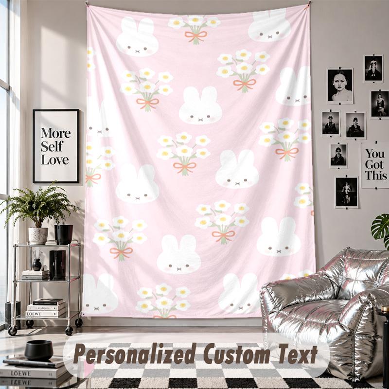 Wall Hanging Tapestry With Custom Name & Text, Miffy Decorative Tapestry For Bedroom