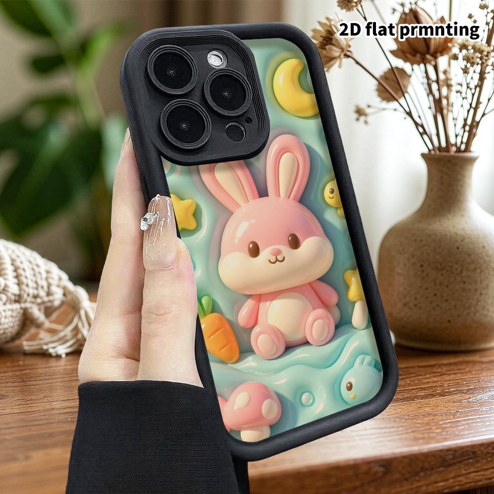 Phone case: 2D flat design, suitable for iPhone 18 17 16 15 14 13 Pro, pink little bunny, perfect Christmas and Halloween holiday gift