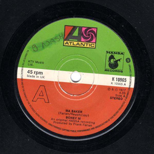 

7inch Record BONEY M. - Ma Baker K10965 Atlantic 1977 UK Dance & Electronica Used
