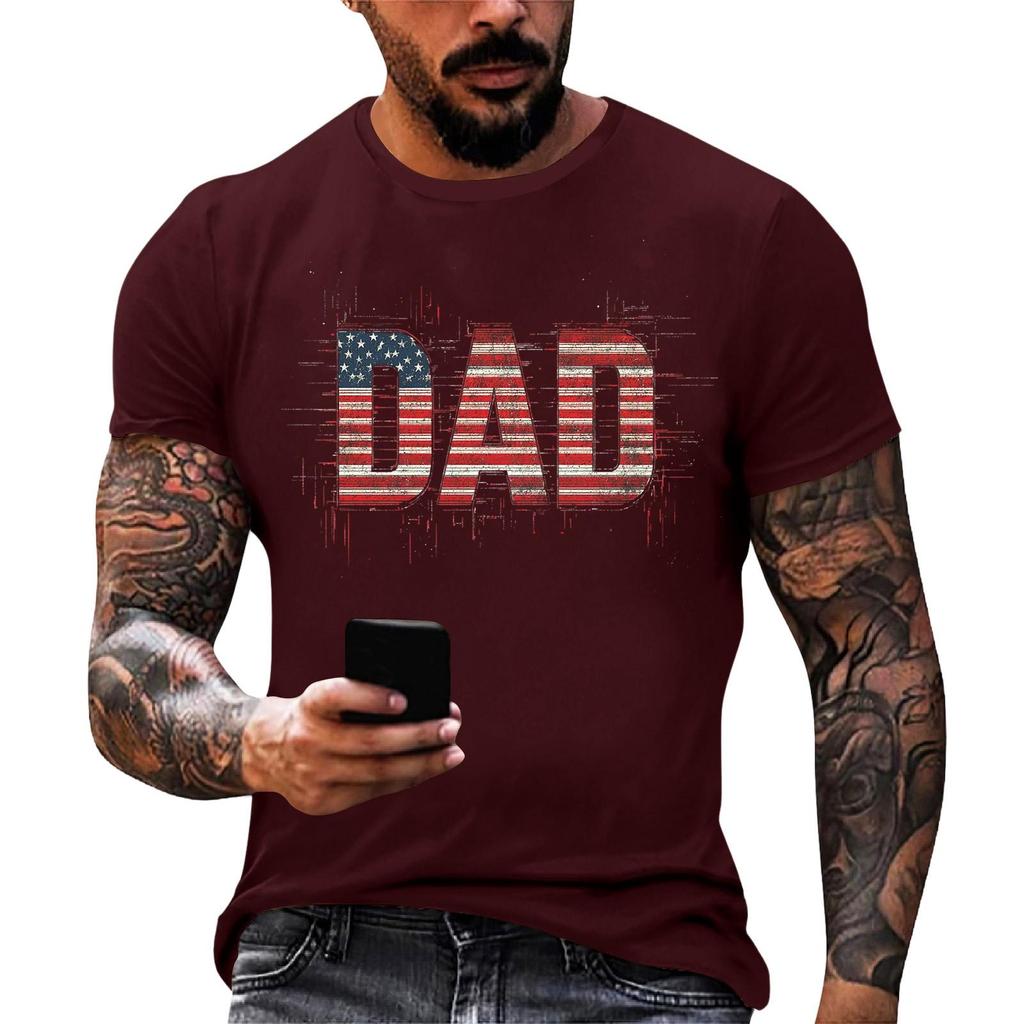 Men's Loose Fit Short Sleeve T-Shirt Dad Print Casual Summer Daily Wear Comfortable Crew Neck Tee for Outdoor Activities