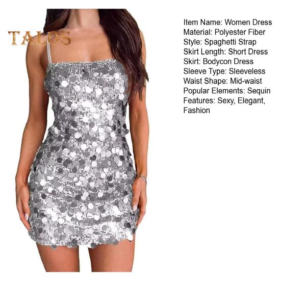 Sexy Sequin Bodycon Mini Dress for Women Spaghetti Strap Glitter Evening Dress Sleeveless Backless Sparkly Club Party Dress