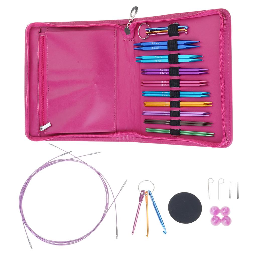 9Pairs Interchangeable Circular Knitting Needle Crochet Hook Set with Case 3.5mm-8.0mm for Knitting Weaving Sweater Hat