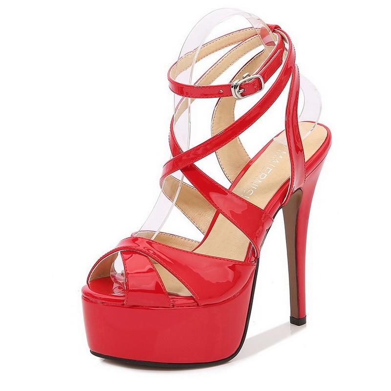 

Women Cross Strap High Heel Sandals Waterproof Platform Ankle Strap Stiletto Sandals for Office Nightclub Party Wedding Catwalk 35 красный