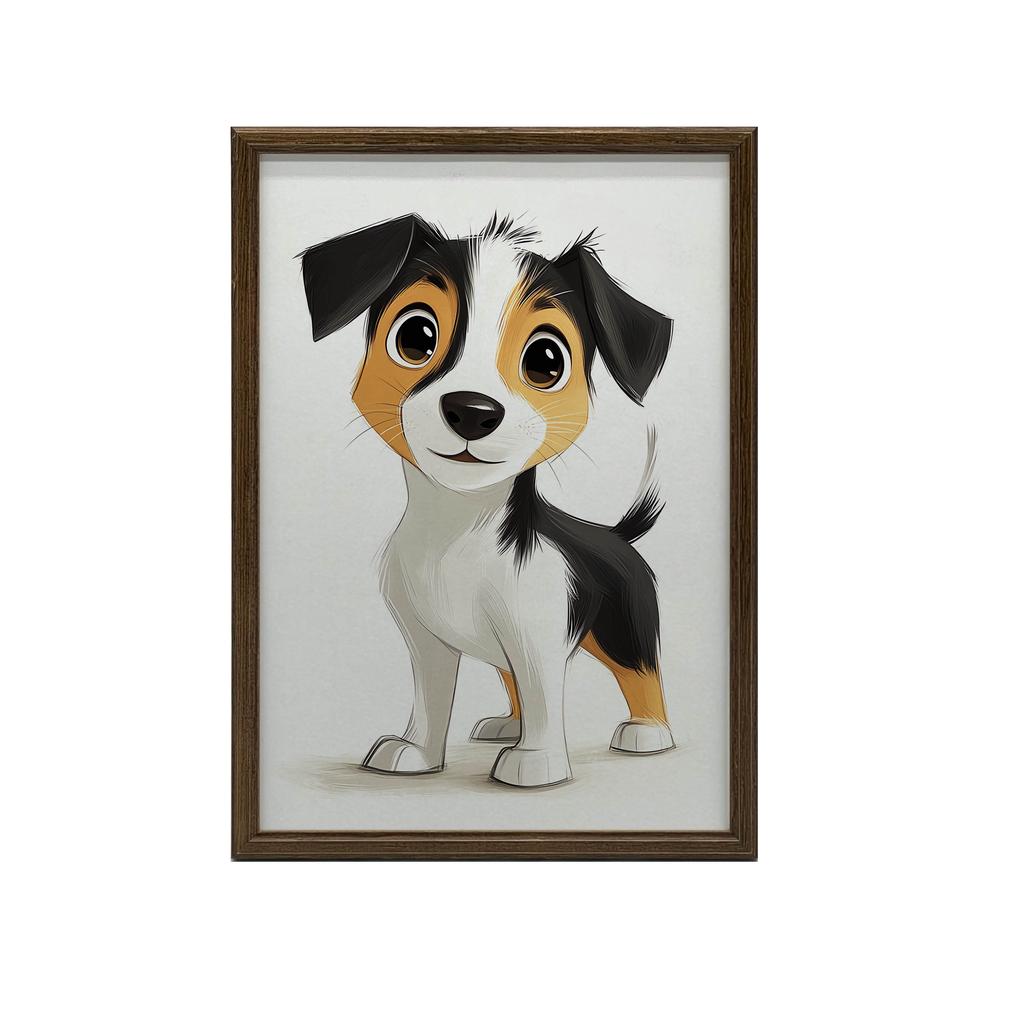 Poster mit Hund der Rasse Jack Russell Terrier Poster mit Hund der Rasse Jack Russell Terrier, 50X70 cm, Rahmen Holz Eiche hell, Papier matt 230 g/m²