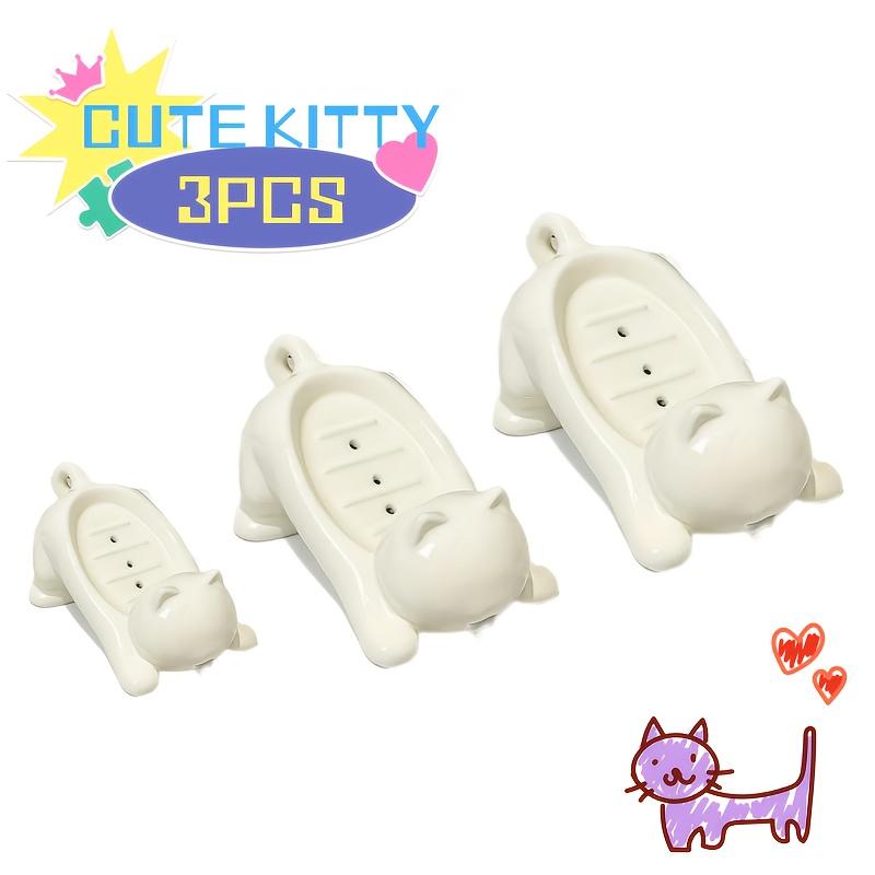 

3 шт. Пластиковая мыльница в форме кошки с дренажными отверстиями - Милый мультяшный кот Декор для ванной комнаты, Прочный нескользящий держатель для мыла для ванны, кухни, ванной комнаты 3pcs белый