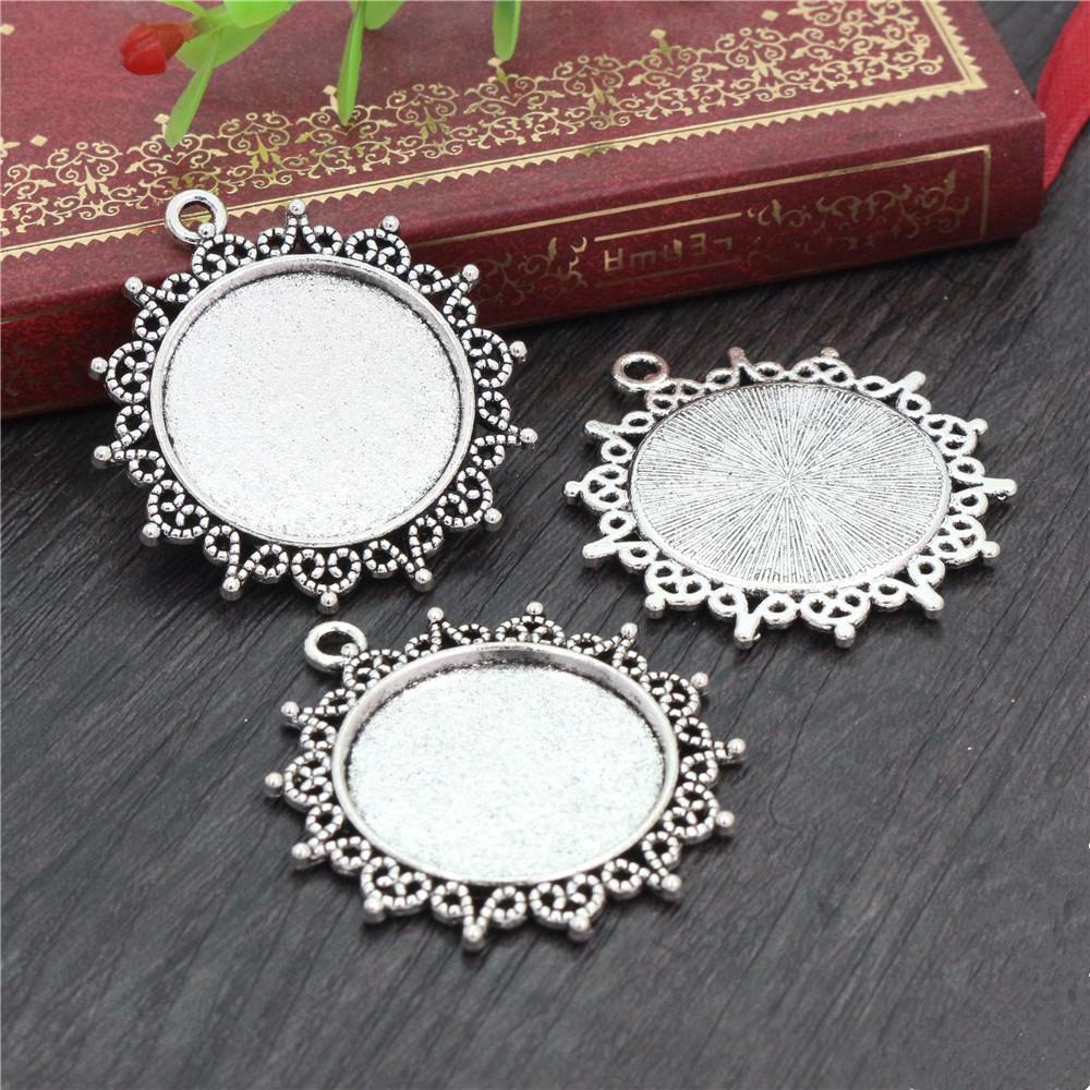 

New Fashion 5pcs 25mm Inner Size Antique Bronze and Antique Silver Plated Pattern Cameo Cabochon Base Setting Charms Pendant античный серебряного