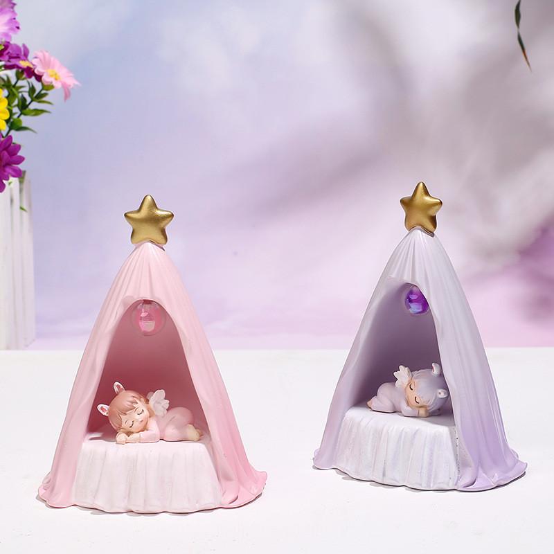 Lamp Night Warm Light Battery Powered Cartoon Cute Sleeping Shaped Girl