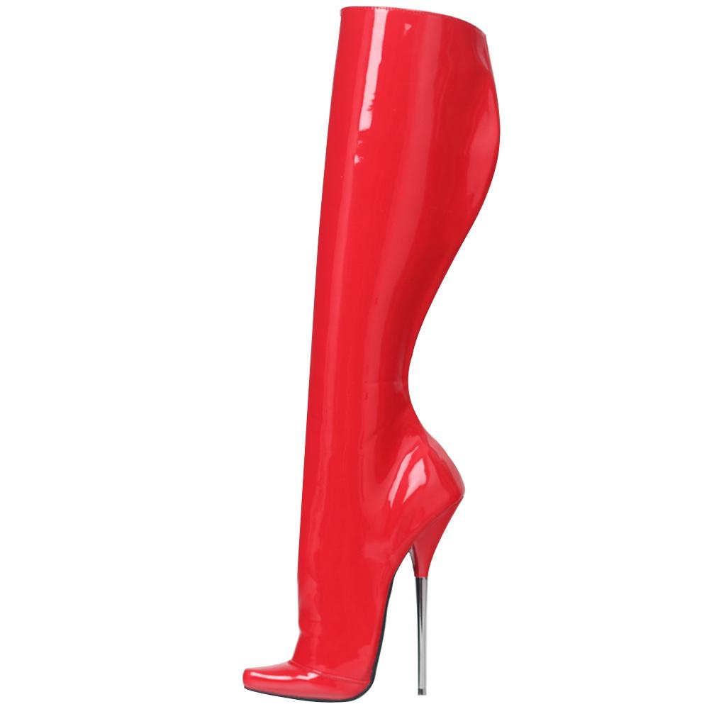 Fashion FHC 2025 New Metal Heel 18CM,Women Knee High Boots,Fetish Ballet Dancing Shoes,Men Cosplay Botas,Side Zip,Red,Customized Color